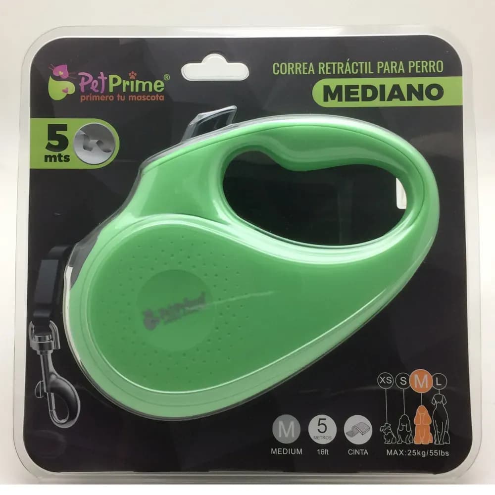 Correa Retractil Para Perro Mediano Cinta Verde Talla M
