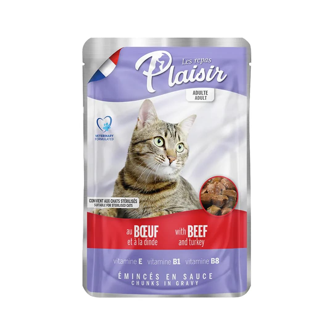Plaisir Chunks In Gravy With Beef And Turkey For Adult Cats x 100 gr ( 2 Unidades )